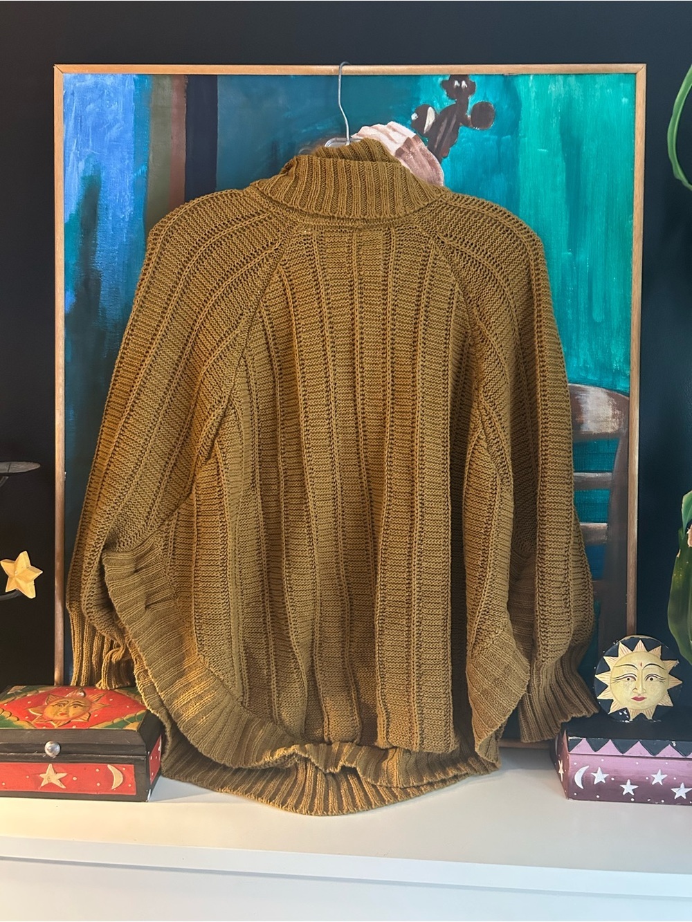 Angel of the North Chunky Knit Turtleneck Sweater Brown Oversized Women L - Picture 5 of 15